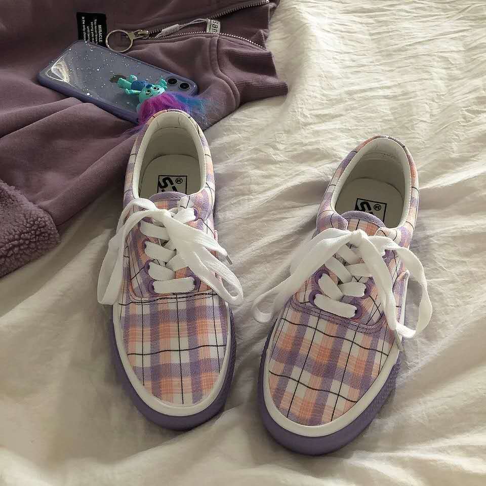 Plaid Shoes Female Japanese Canvas Shoes Students