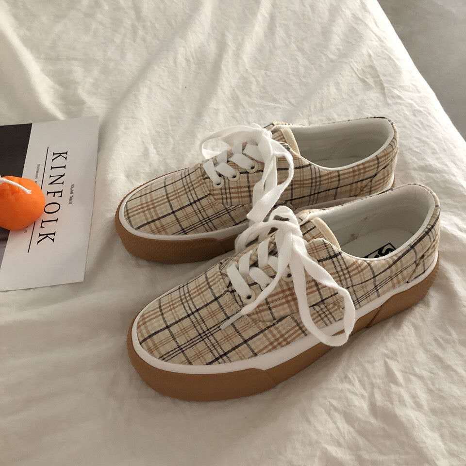 Plaid Shoes Female Japanese Canvas Shoes Students