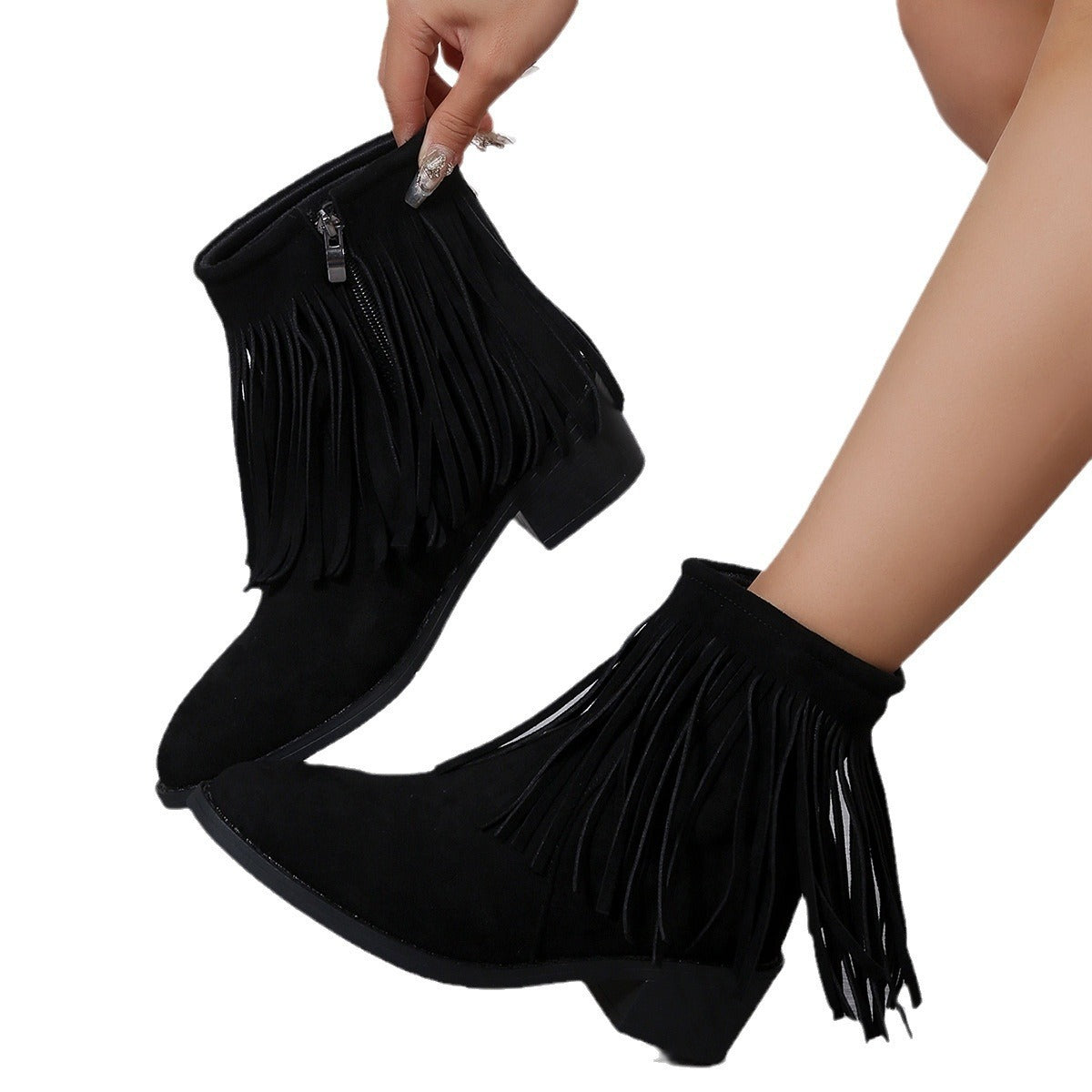 Plus Size Tassel Chunky Heel Boots female boot, heel