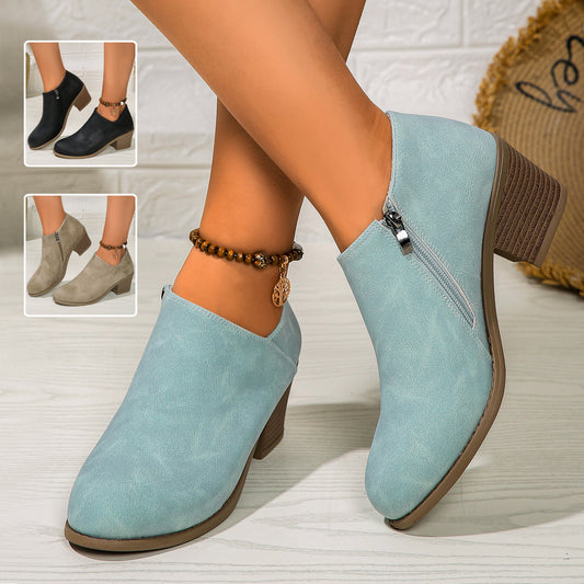 Chunky Heel Zipper Ankle Fashion Boots For Women