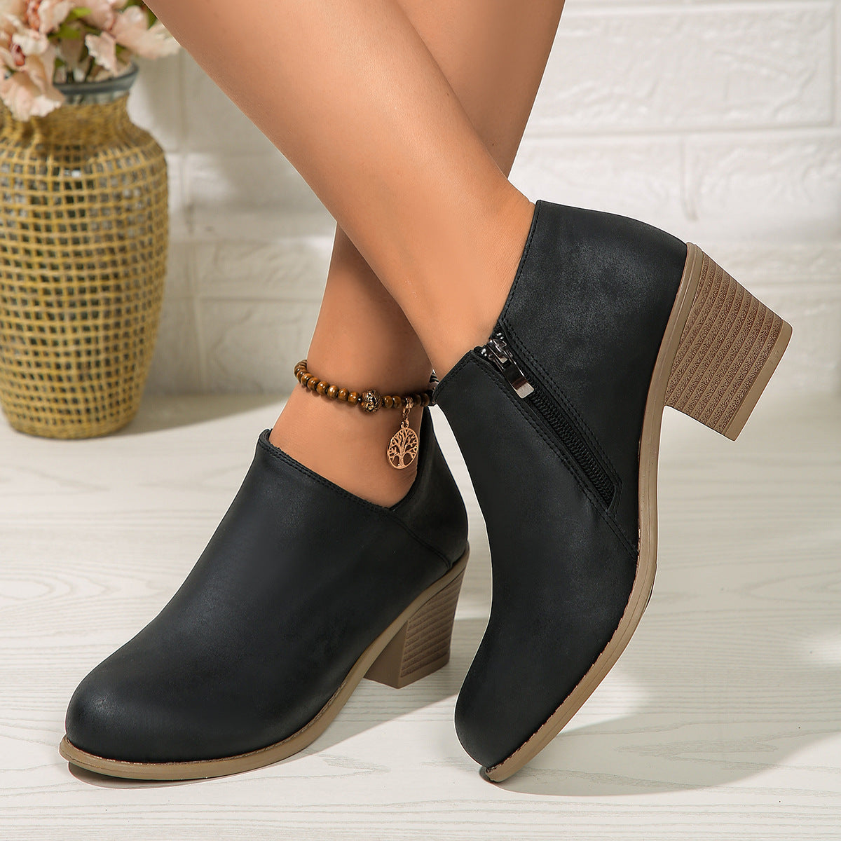 Chunky Heel Zipper Ankle Fashion Boots For Women