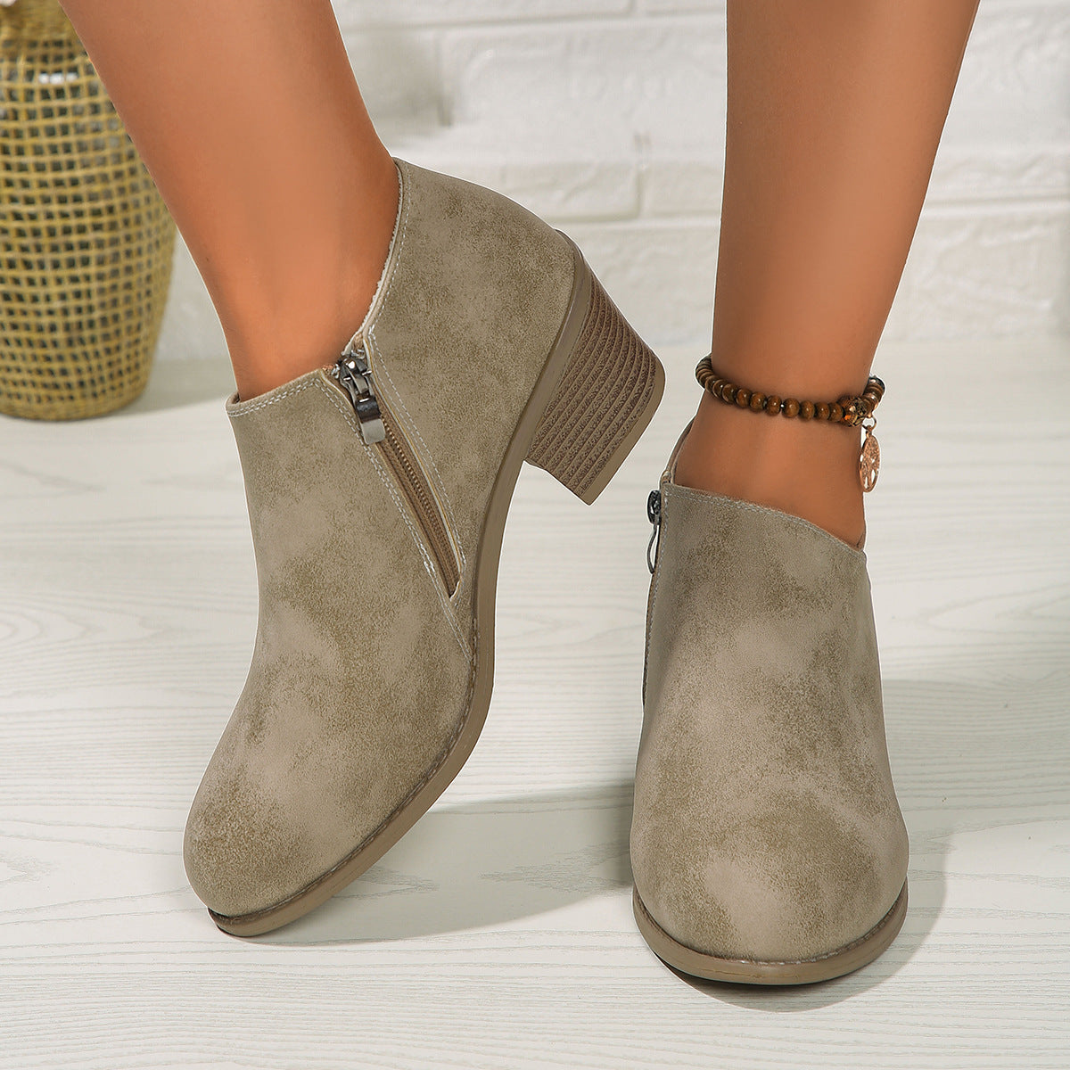 Chunky Heel Zipper Ankle Fashion Boots For Women