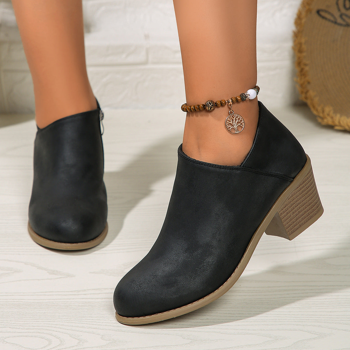 Chunky Heel Zipper Ankle Fashion Boots For Women