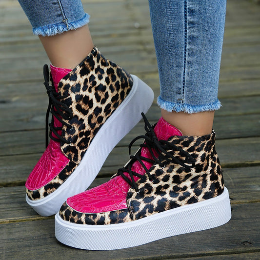 Leopard women Print High-Top Platform Shoes female